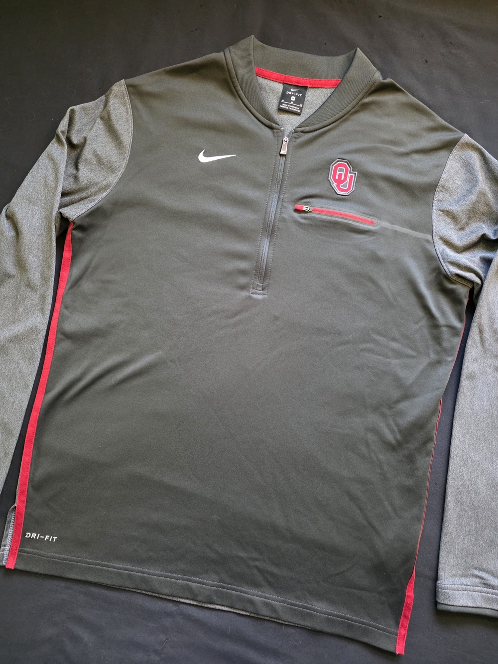 Nike Oklahoma University Sooners Black/Gray Pullover with Red Trim and OU Logo